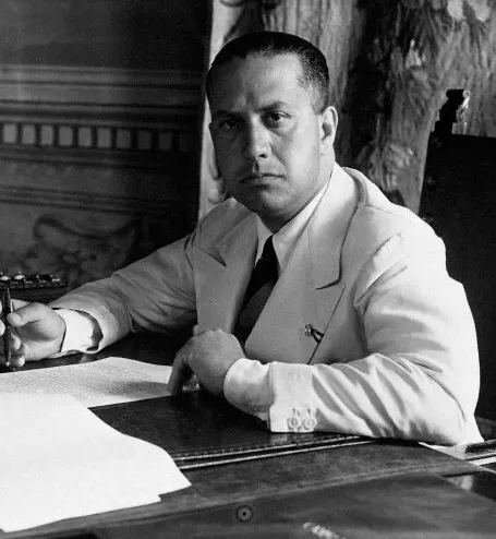 Galeazzo Ciano seated at his desk at the Palazzo Chigi, 1937